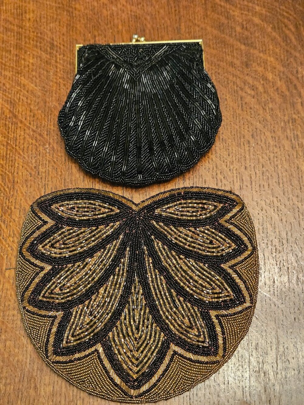 Vintage CKC Beaded Lotus Design Clutch Bag & Black Lord & Taylor Bag